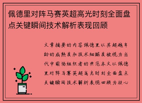 佩德里对阵马赛英超高光时刻全面盘点关键瞬间技术解析表现回顾